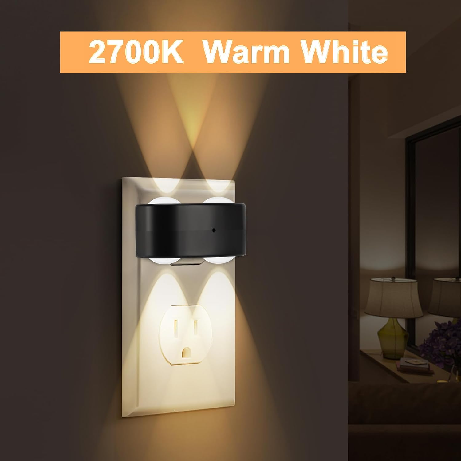 4-Pack LED Night Lights Plug into Wall, 2700K Soft White with Light Sensor, Ambient Lighting for Hallway, Bedroom, Bathroom, Nursery…