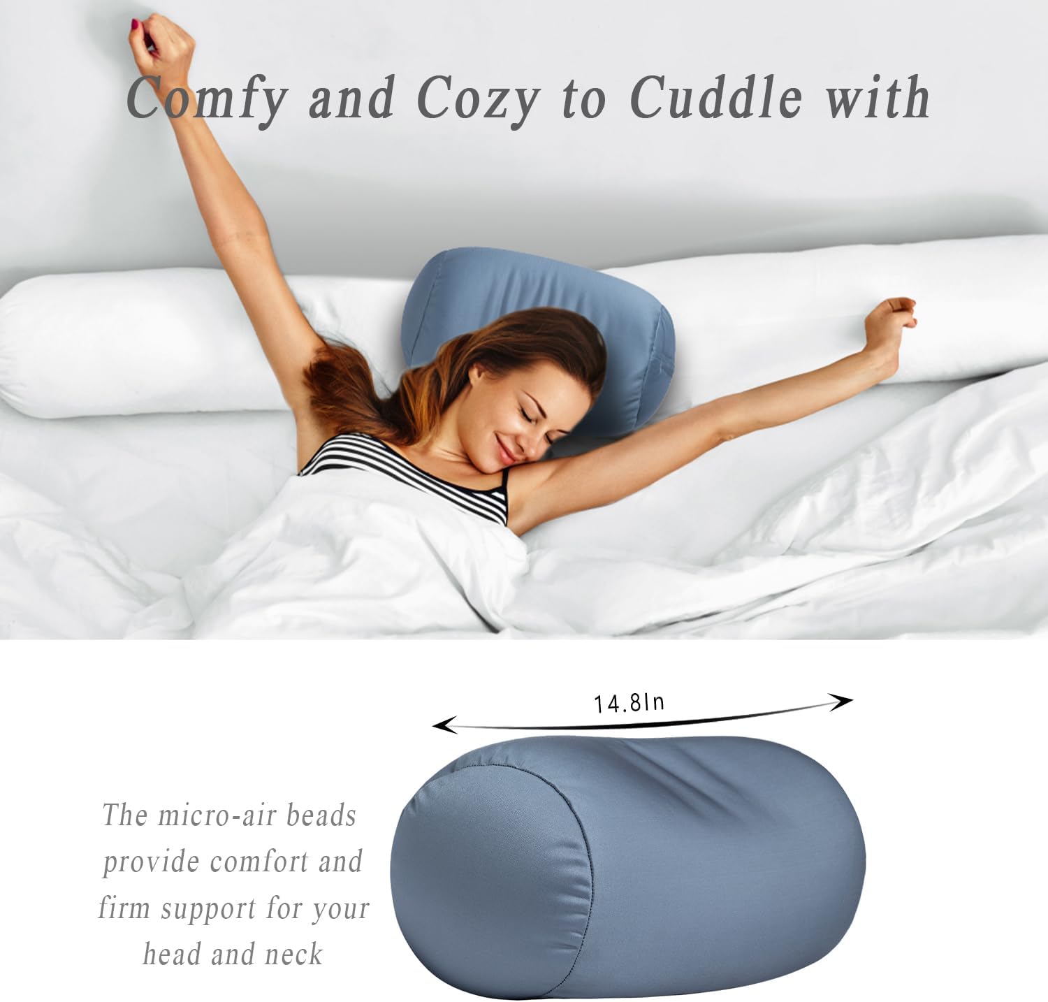 Microbead Neck Body Pillow Tube Microbead Bolster Bean Smooth Cool Pillow Neck Cervical Roll Pillow for Sleeping 7 x 12Inch Throw Travel…