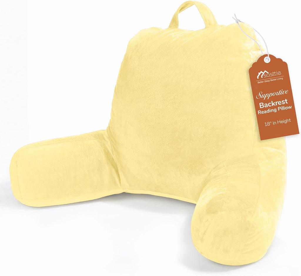 Sasttie Reading Pillow, Velvet Back Pillow for Bed Sitting Up, Adult Back-Rest Support Cushion with Arms for Sit Up on Couch, Sofa, and…