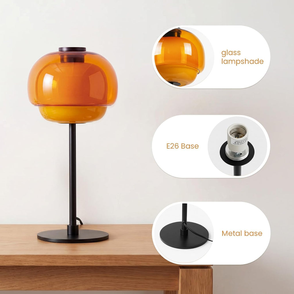 Nordic Colorful Glass Table Lamp, 16" Tall Modern Art Glass Bedside Lamp with Metal Base, E26 Socket, Vintage Scandinavian Decor Accent…