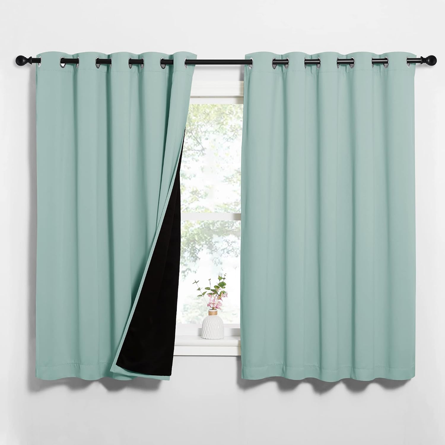 Nicetown Aqua Blue 100% Blackout Lined Curtains, 2 Thick Layers Completely Blackout Window Treatment Thermal Insulated Drapes for Kitchen/B…
