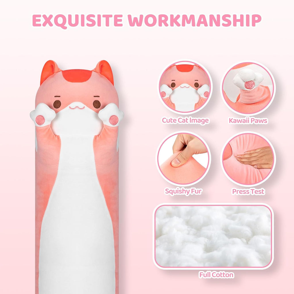 Mewaii Artist-Designed Ultra Soft Long Cat Plush Body Pillow, Extra Stuffing for Comfort, Premium Quality Stuffed Animal Gift for…