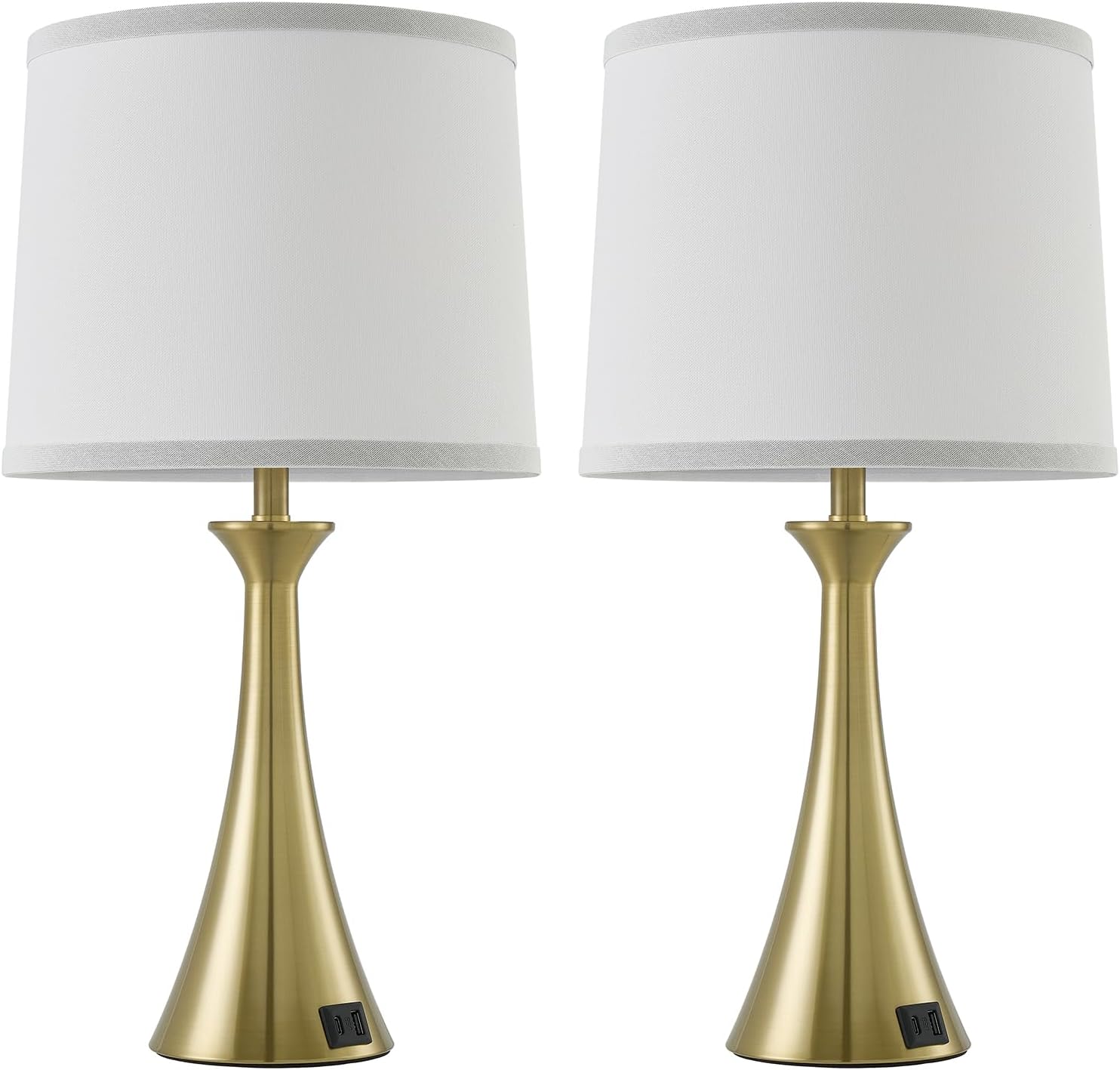 Touch Lamp for Living Room Bedroom, 21" Table Lamps Set of 2 with USB C+A Ports and White Lamp Shades, 3 Way Dimmable Gold Touch Bedside…