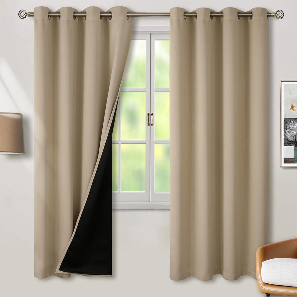 BGment Thermal Insulated 100% Blackout Curtains for Bedroom with Black Liner, Double Layer Full Room Darkening Noise Reducing Grommet Curta…