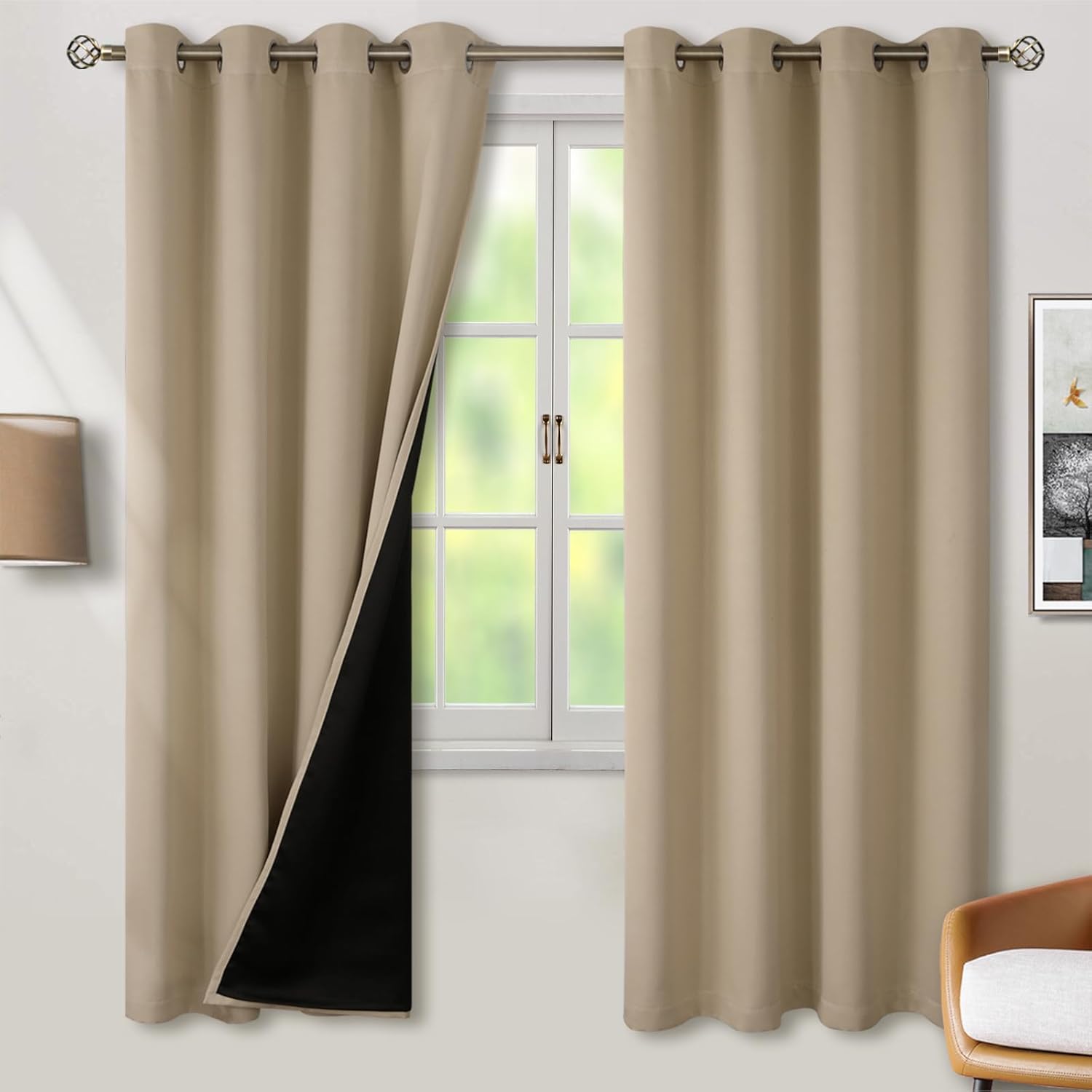BGment Thermal Insulated 100% Blackout Curtains for Bedroom with Black Liner, Double Layer Full Room Darkening Noise Reducing Grommet Curta…