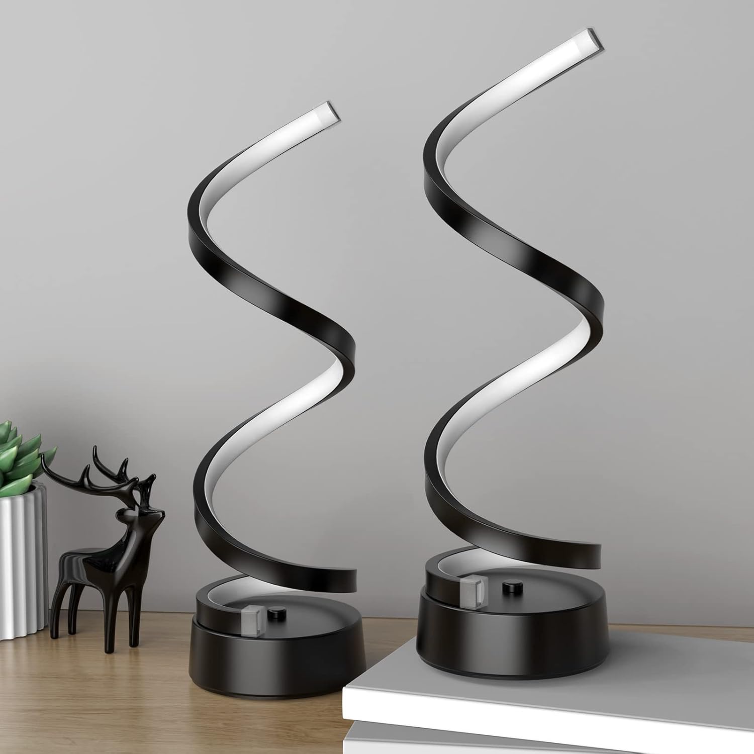 NUÜR Table Lamps for Living Room Set of 2, Black Dimmable LED Lamp, Small Bedside Lamps, Nightstand Lamp for Bedroom Office Home Living Room