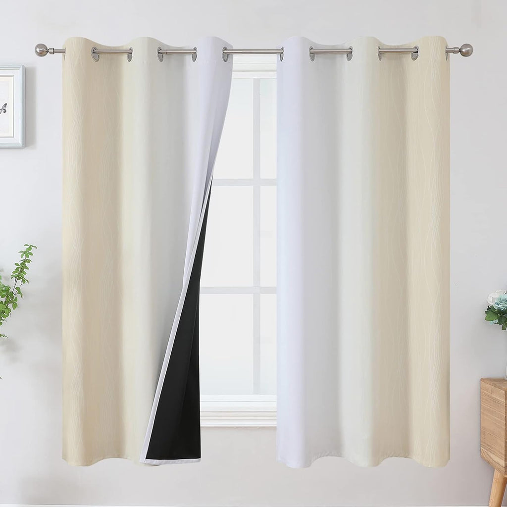 Estelartextiler Estelar Textiler Beige and Greyish White Ombre Blackout Curtains 63 Inches Length 2 Panels Set for Bedroom, Thermal Insulat…