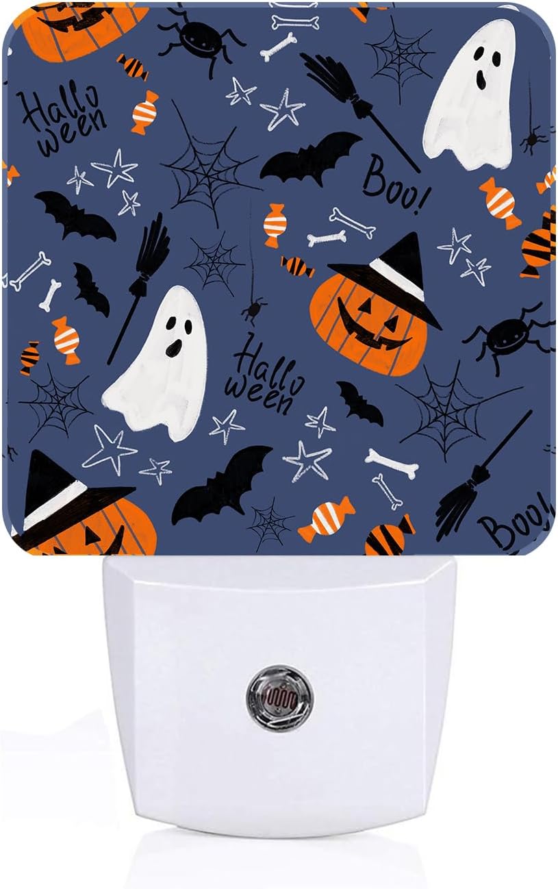 Happy Halloween Night Light, Plug Into Wall with Dusk to Dawn Light Sensors, Warm Nightlights for Bedroom, Bathroom, Hallway, Kitchen…