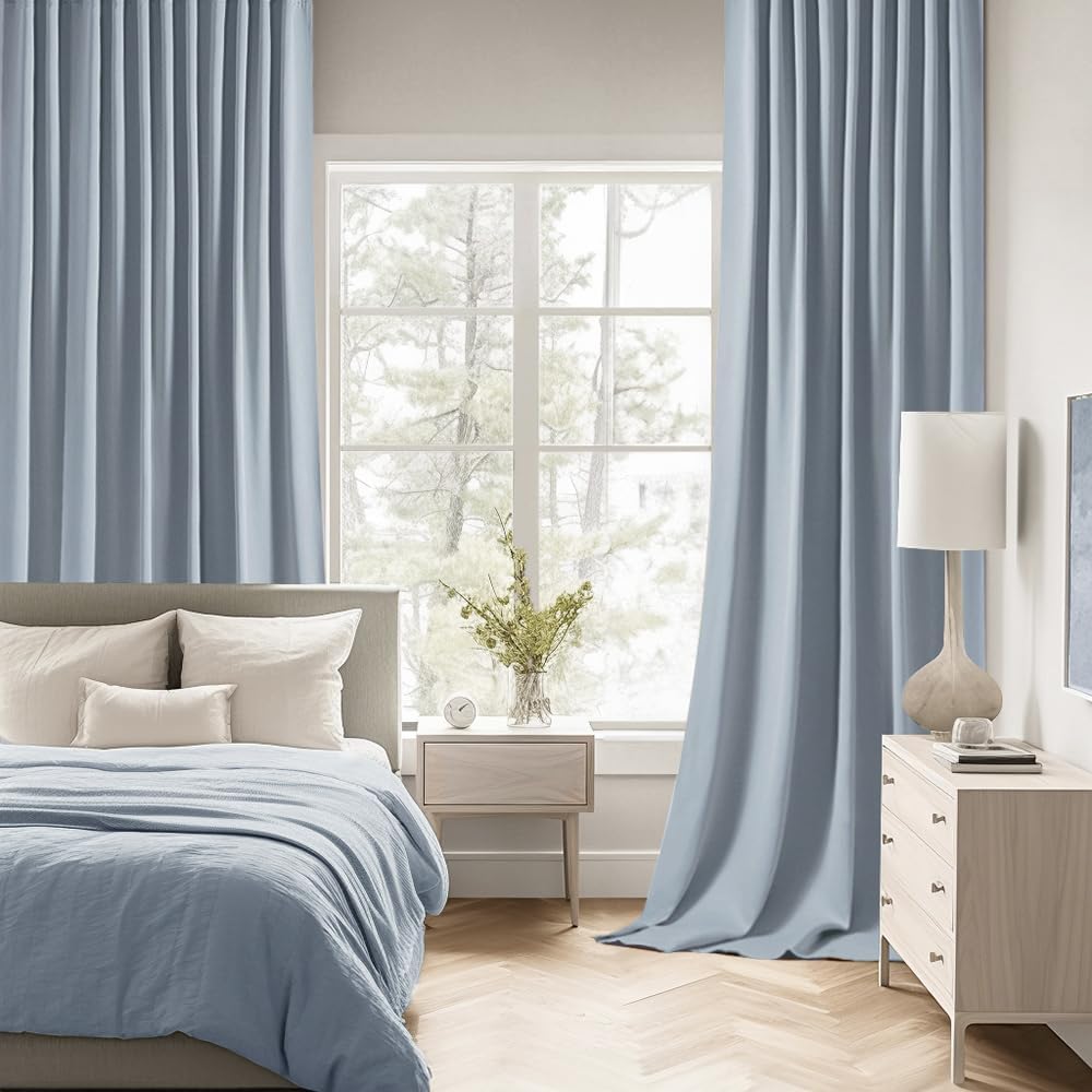 Miulee Light Blue Back Tab Blackout Curtains 102 Inch Long 2 Panels Set for Bedroom, Rod Pocket/Pinch Pleated Thermal Insulated Living Room…