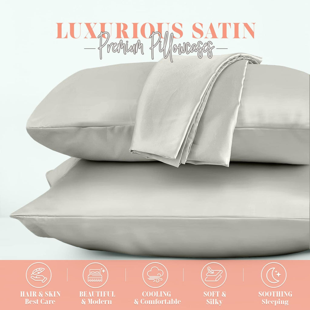 Elegantcomfort Elegant Comfort Silky and Luxurious 2-Piece Satin Pillowcase Set for Healthier Skin and Hair, Hidden Zipper Closure and Beau…