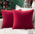 Miulee 24x24 Inch Euro Sham Velvet Pillow Covers, Set of 2 Large Square Decorative Pillows -Red Super Soft for King Bed, Sofa, Couch, Accen…