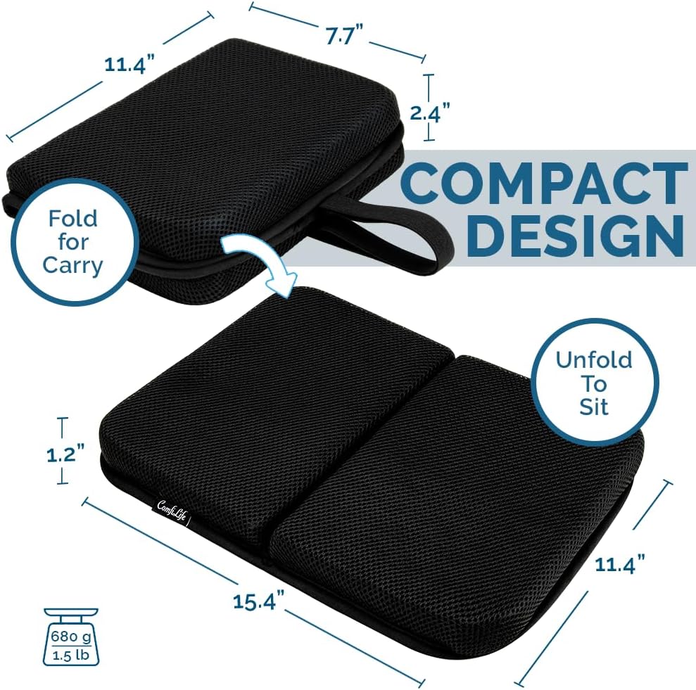 ComfiLife Ergo-Gel Airplane Seat Cushion – Travel Seat Cushion – Compact, Foldable, Portable Comfort Black