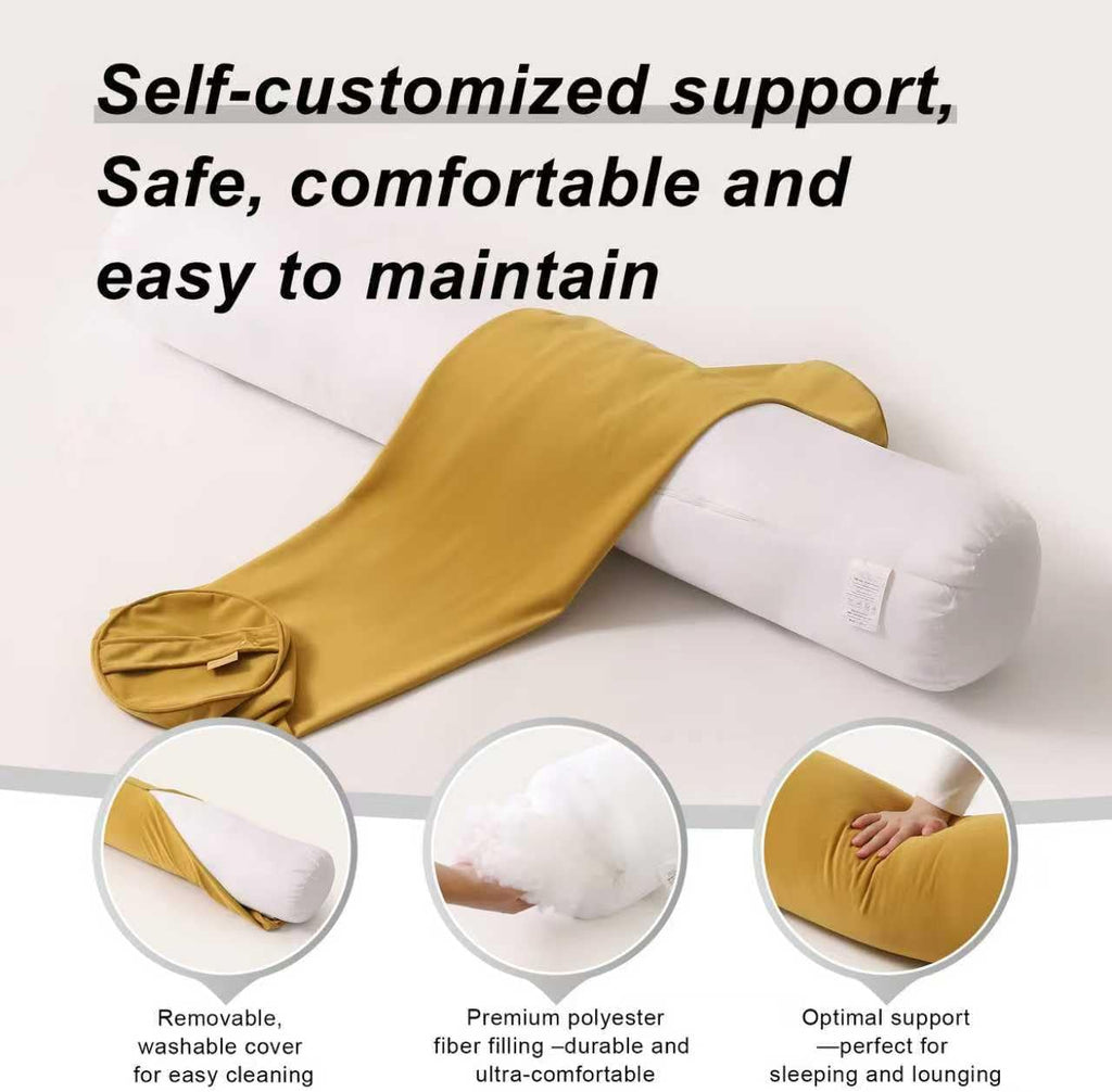 Long Round Bolster Pillow for Adults, Soft Cylinder Roll Pillow for Bed & Couch, Supportive Sleeping Pillow(Honey Yellow, 59"*7.87")