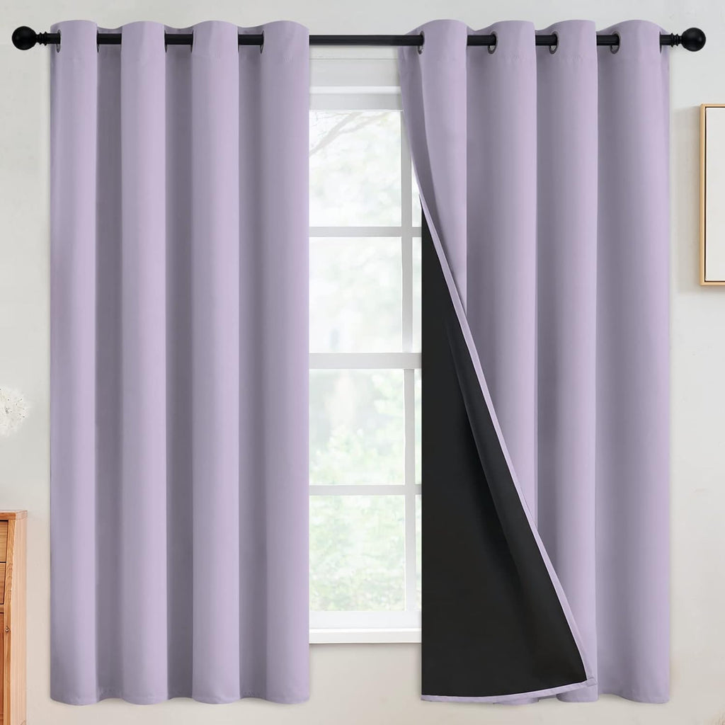 SimpleHome 100% Blackout Curtains for Bedroom, Thermal Insulated Grommet Window Drapes Room Darkening Lilac Curtains for Living Room with Bl…
