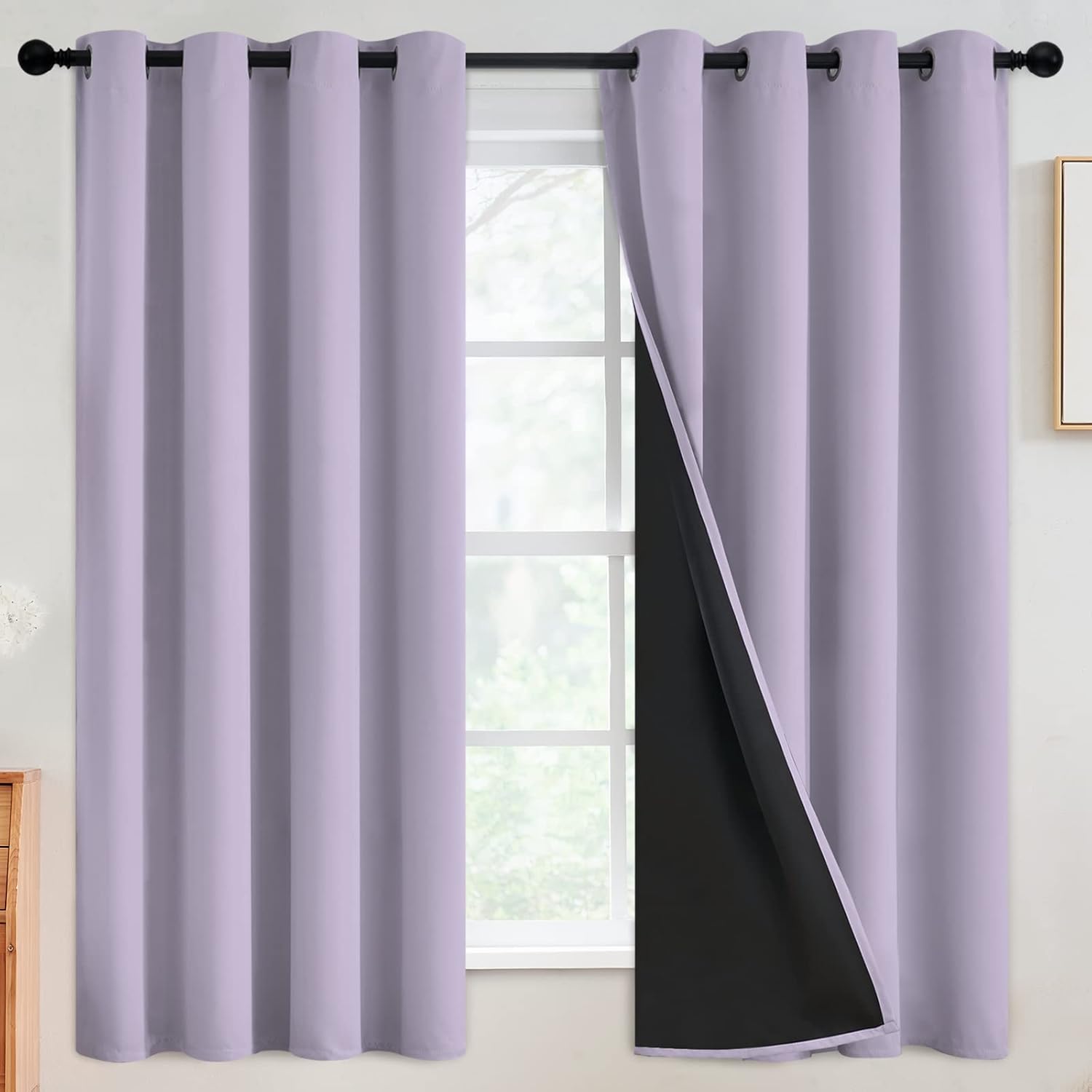 SimpleHome 100% Blackout Curtains for Bedroom, Thermal Insulated Grommet Window Drapes Room Darkening Lilac Curtains for Living Room with Bl…