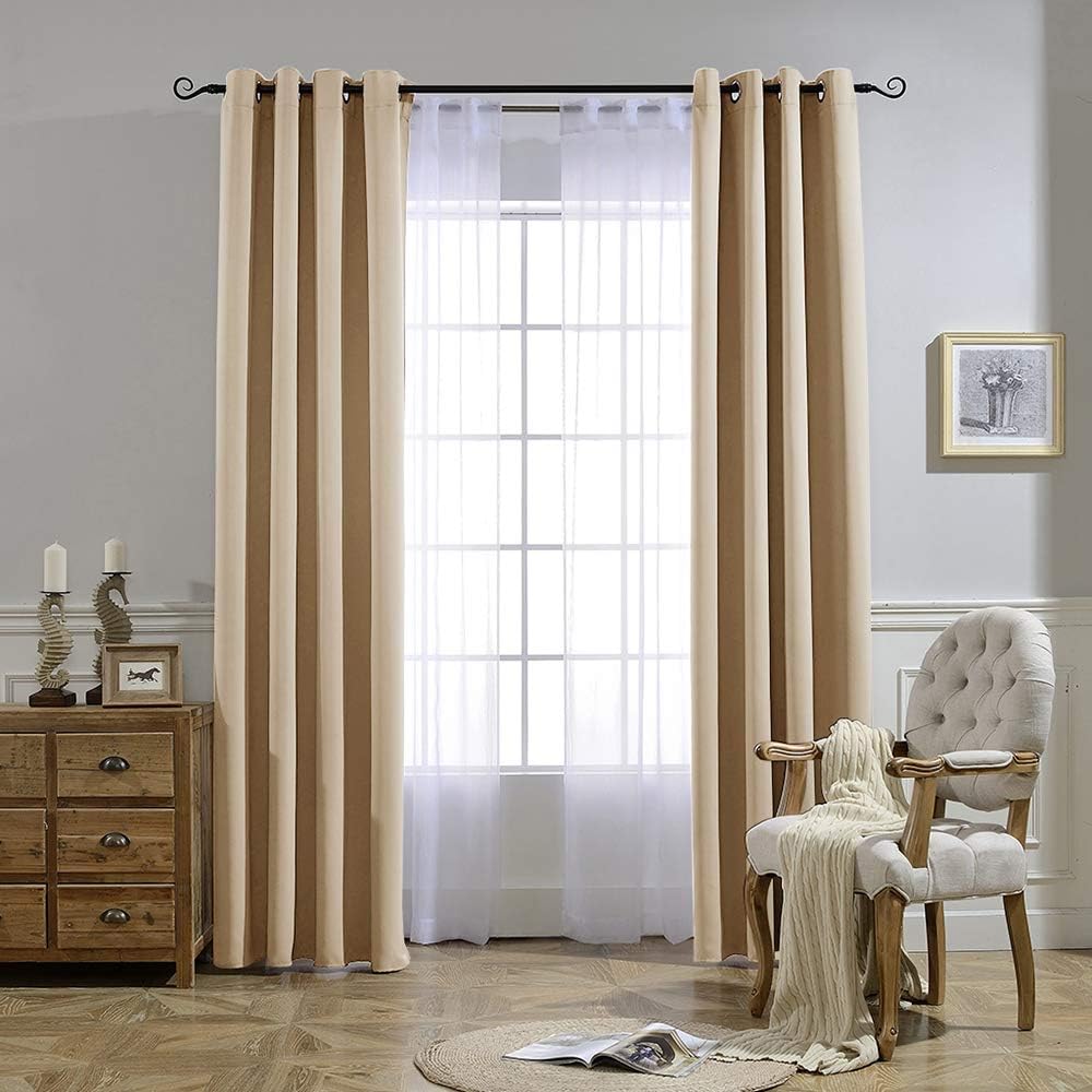 Nicetown Room Darkening Grommet Panels - (52 inches Width, Biscotti Beige, 2 Panels) Baby Room Window Curtains 108 inches Long, Privacy Dra…