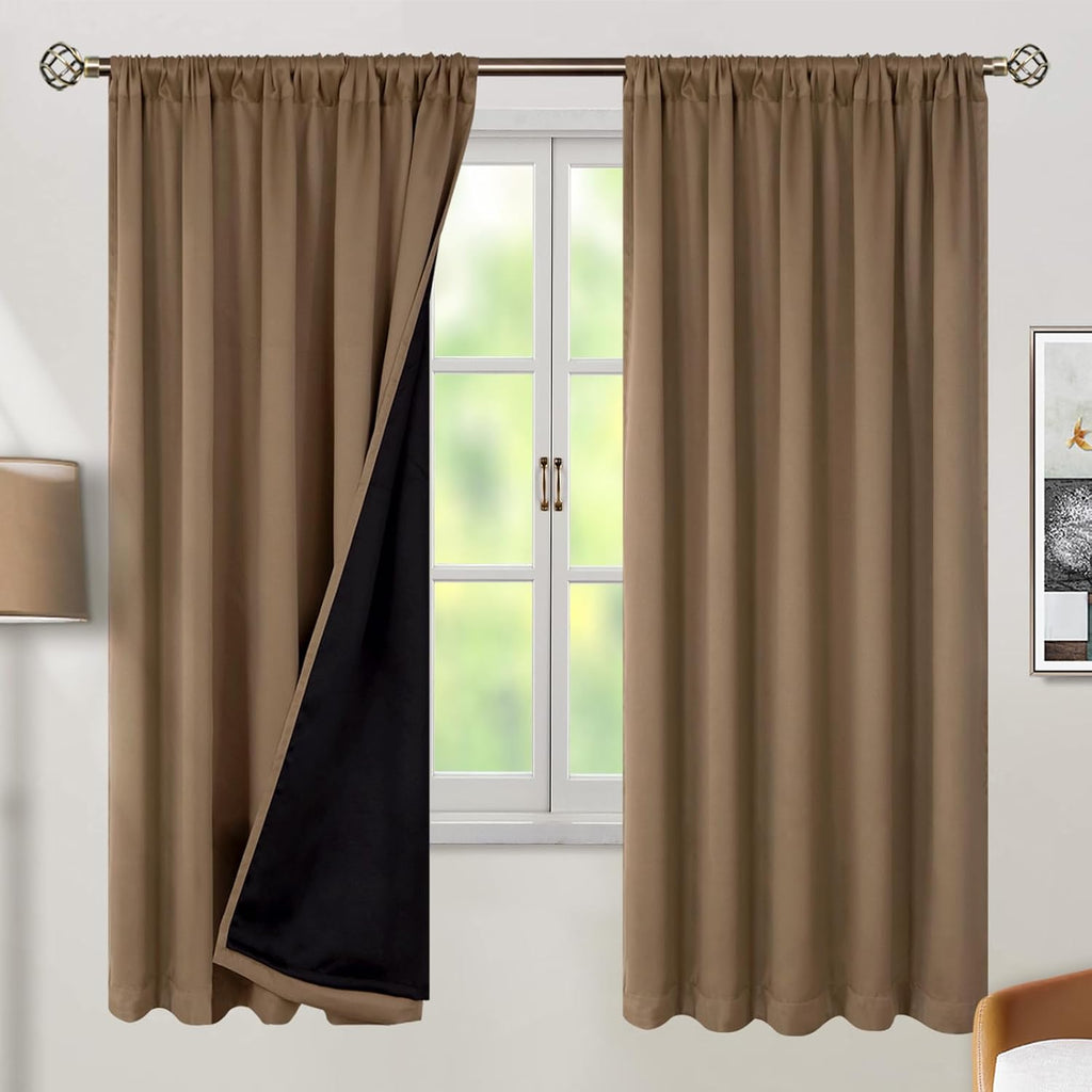 BGment 100% Room Darkening Thermal Insulated Blackout Curtains 72 Inches Long with Liner, Rod Pocket and Back Tab Double Layer Noise…