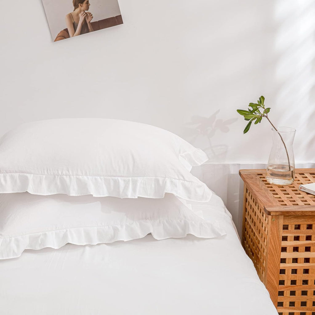 Merryword White Pillowcases, Cute Pillowcases, Offwhite Standard Pillowshams Set of 2, Solid Ruffled Fringe Pillowcases, White Shabby Chic…