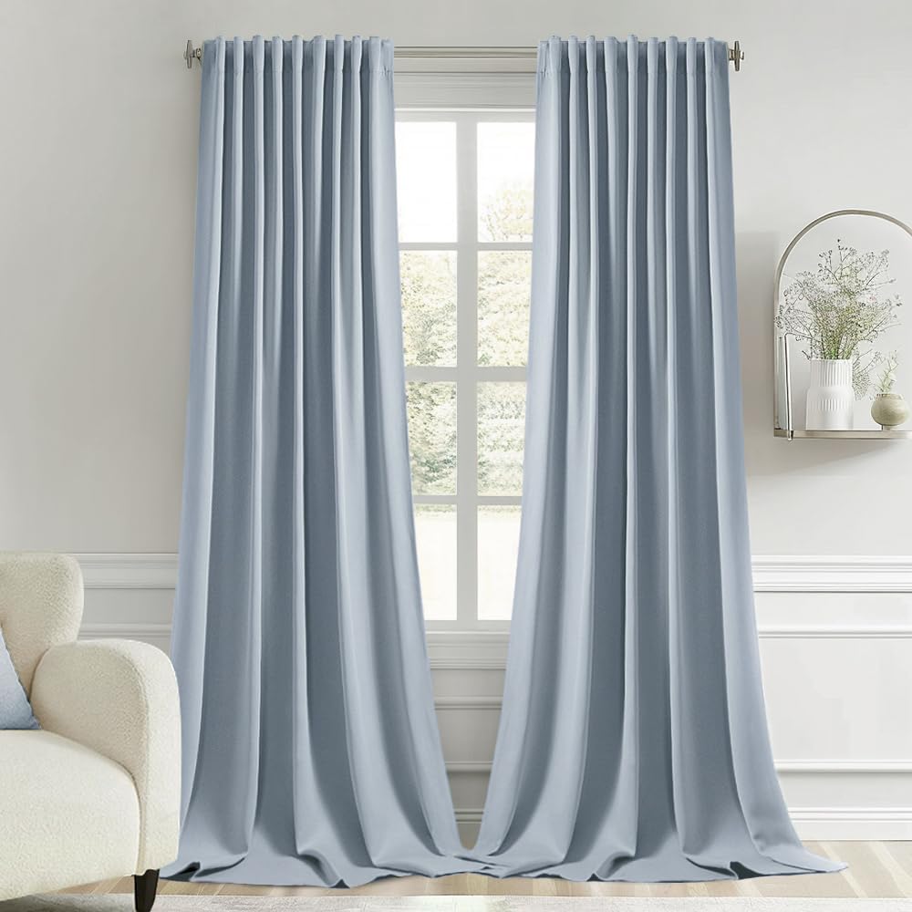Miulee Light Blue Back Tab Blackout Curtains 102 Inch Long 2 Panels Set for Bedroom, Rod Pocket/Pinch Pleated Thermal Insulated Living Room…