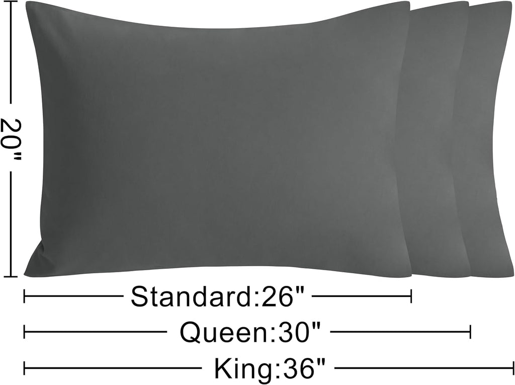 Ntbay King Cotton Pillowcases - Envelope Closure 20x36 Pillowcases Set of 2, Breathable and Soft Bed Pillow Cases, Dark Grey Cotton Grey