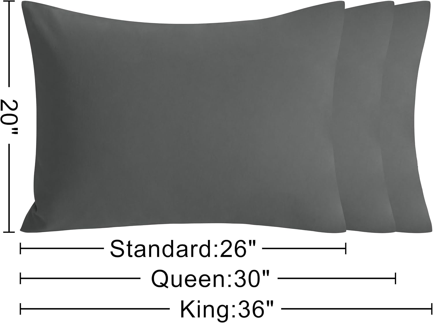 Ntbay Queen Cotton Pillowcases - Envelope Closure 20x30 Pillowcases Set of 2, Breathable and Soft Bed Pillow Cases, Dark Grey Cotton Grey