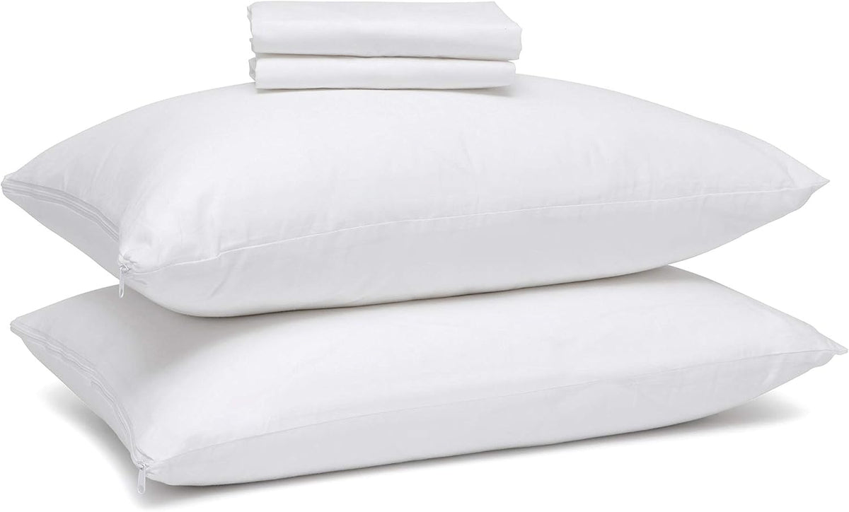 Micropuff Queen Size Pillow Protectors with Zipper - 4 Pack - Soft and Breathable Pillow Cover. Pillowcase Protects Against Stains…