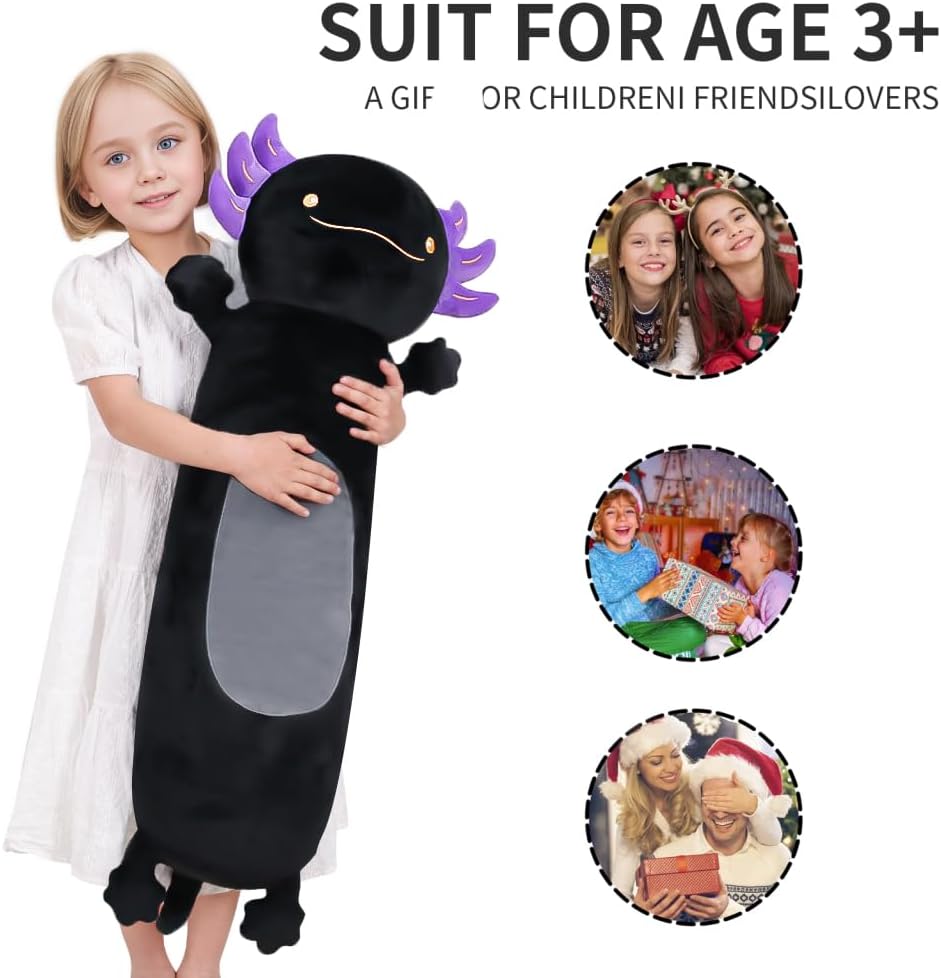 Dalmao 36" Giant Black Axolotl Stuffed Animal, Cute Soft Long Axolotl Plush Body Squishy Pillow Big Plushies Toy, Gift for Kids, Boys…