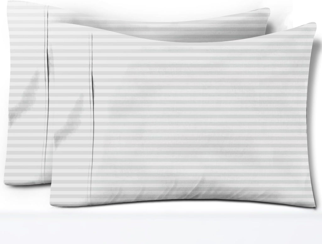 TEXAS LINEN CO. 100% Egyptian Cotton Pillow Cases Set of 2, Texan Talkin' Damask 600 Series King Pillowcase for Sleeping (Silver Stripe)…