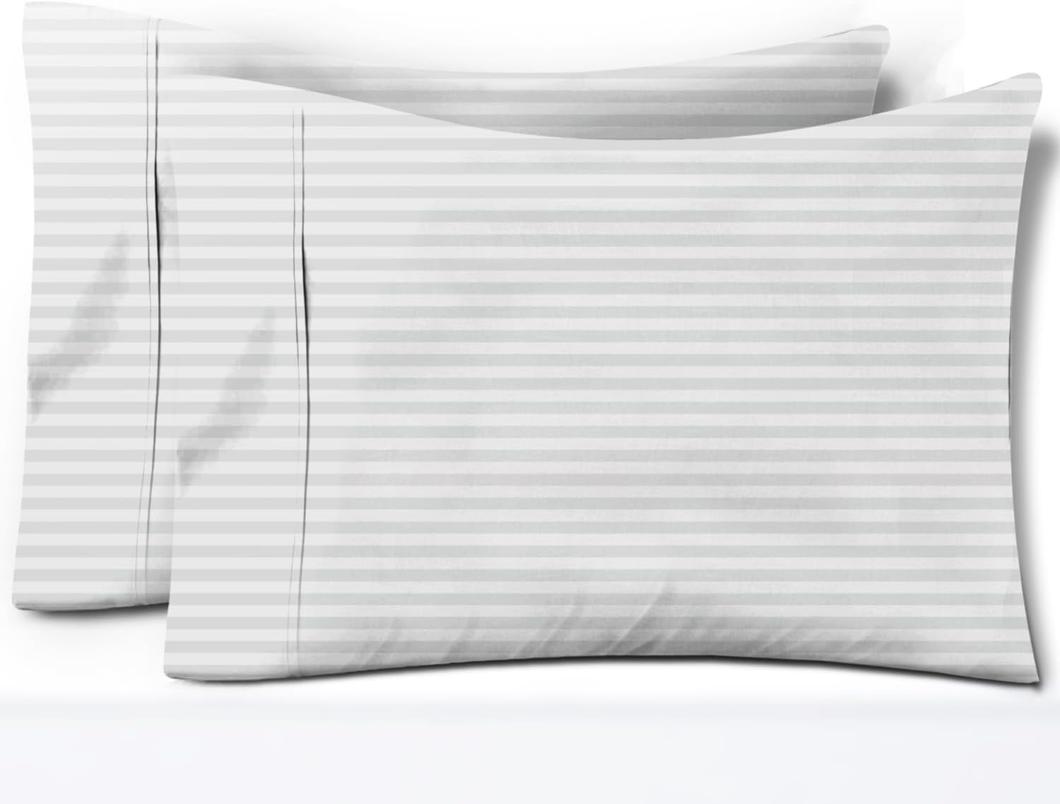 TEXAS LINEN CO. 100% Egyptian Cotton Pillow Cases Set of 2, Texan Talkin' Damask 600 Series King Pillowcase for Sleeping (Silver Stripe)…