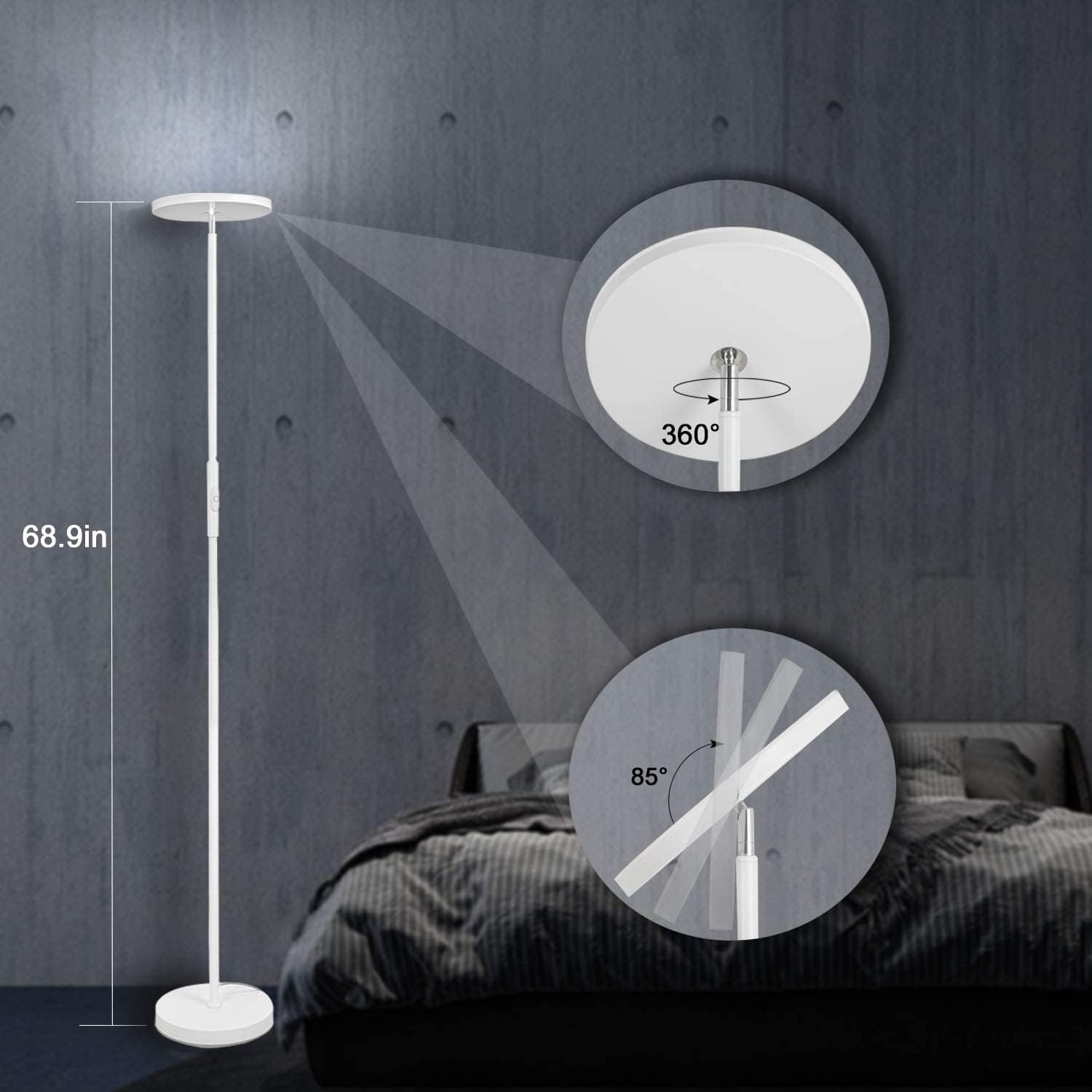 JOOFO Floor Lamp,30W/2400LM Sky LED Modern Torchiere 3 Color Temperatures Super Bright -Tall Standing Pole Light with Remote & Touch…