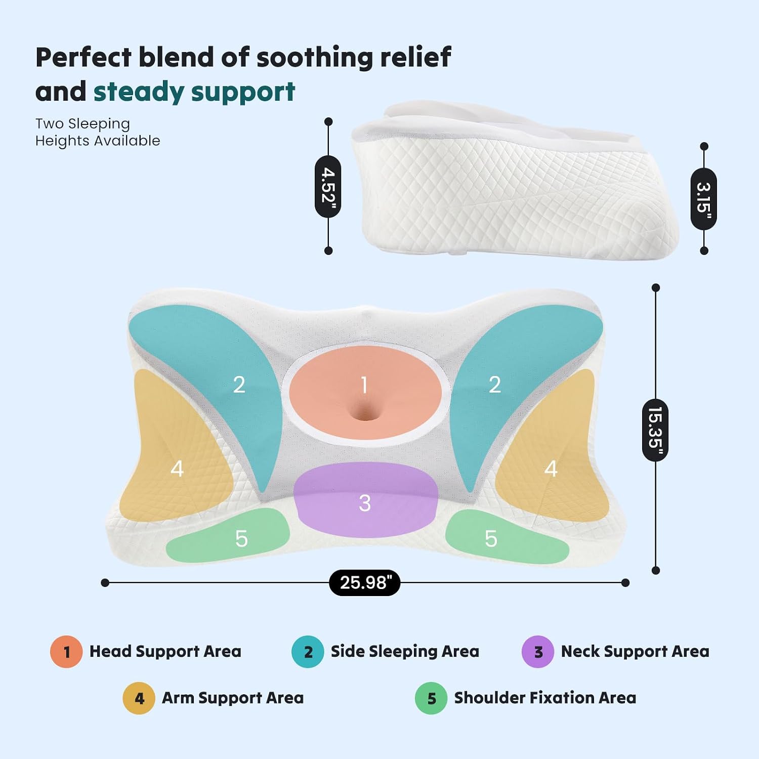 DUMOS Cervical Neck Pillow Set of 2, Cooling Memory Foam Contour Pillow with Arm Rest Slot and Ice Silk Pillowcase, Ergonomic Dual-Height…