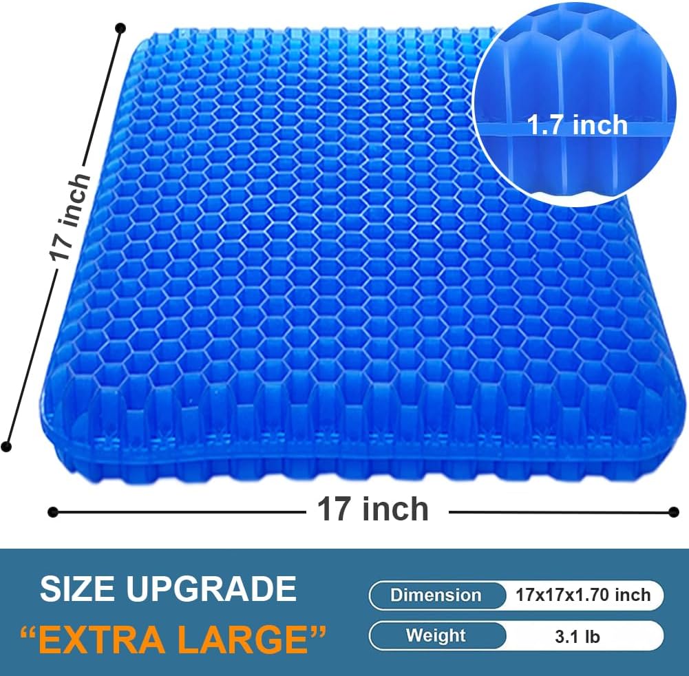 Helishy Gel Seat Cushion, Large Cooling Gel Cushion Breathable Honeycomb Chair Pads Gel Cushion with Non-Slip Cover for Home Office Chair C…