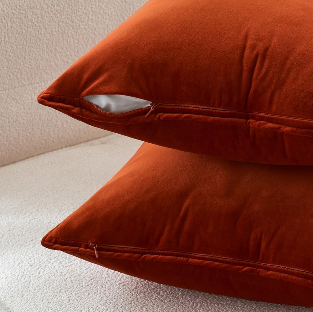MIULEE Fall Pack of 2 Decorative Velvet Throw Pillow Covers Soft Pillowcase Solid Square Eruo Sham Cushion Case for Sofa Bedroom Car…