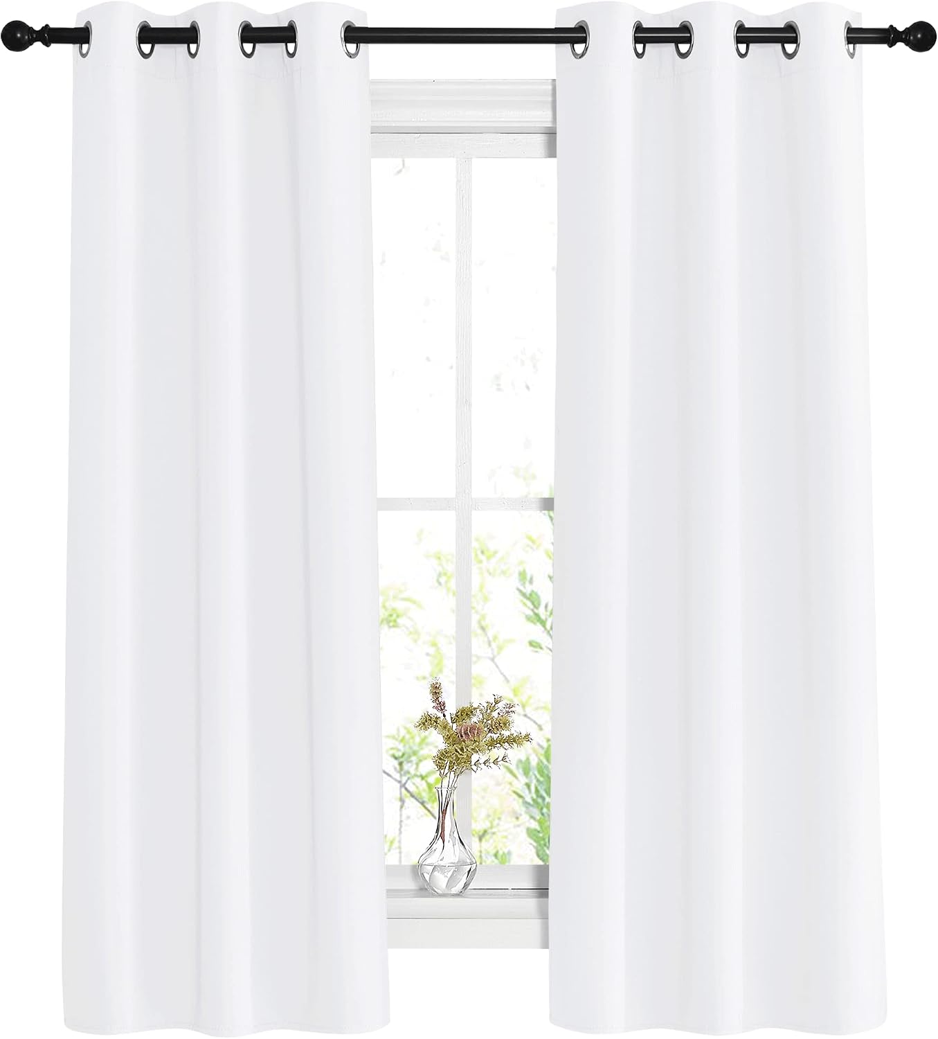 Nicetown White Curtains for Living Room - Thermal Insulated Window Treatment 50% Light Blocking Solid Grommet Top for Bedroom/Girl's Room (…