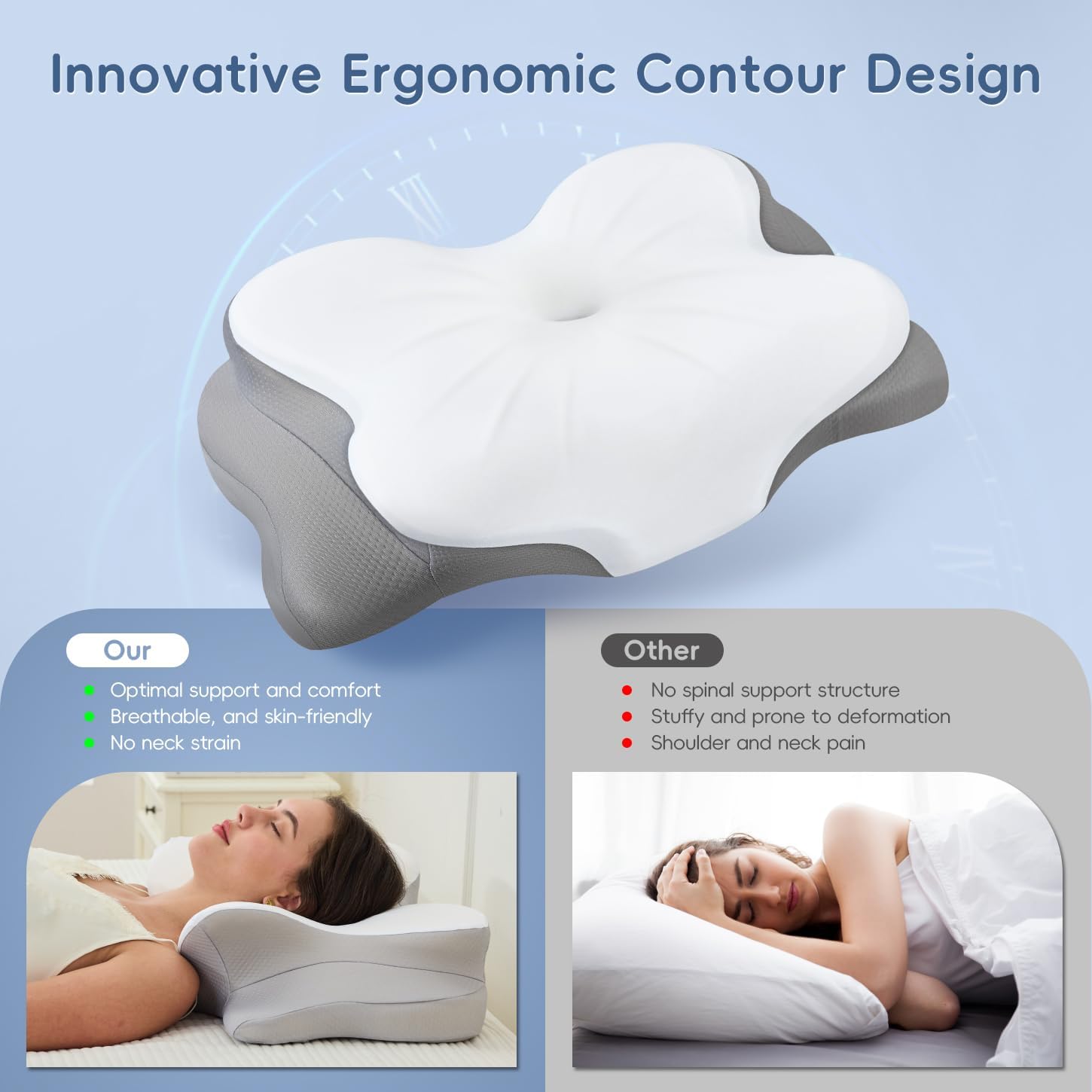 FyovaHome Cervical Neck Pillow, Ergonomic Memory Foam Pillows for Neck with Breathable Pillowcase, Adjustable Contour Neck Support Pillow f…