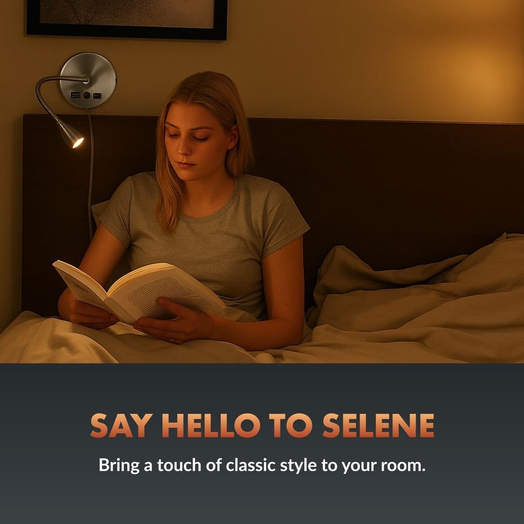 NewhouseLighting Newhouse Lighting 4.5 in. W x 15 in. H Selene Gooseneck Reading Light in Brushed Steel with USB-A and USB-C Charging Ports…