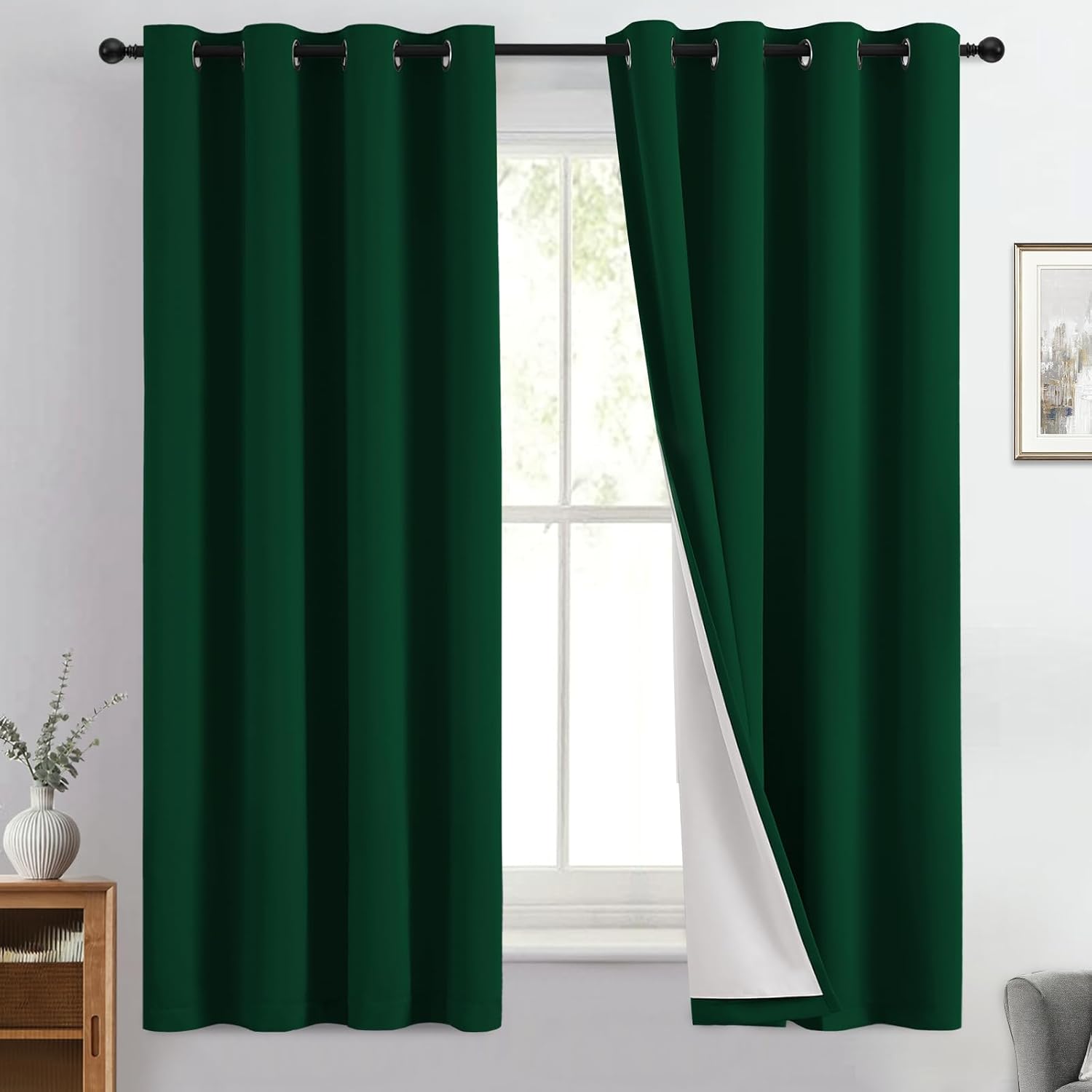Yakamok 100% Blackout Curtain Panels 63 inches Cold and Light Blocking Drapes for Nursery, 2 Thick Layers Thermal Insulated Draperies (2 Pi…