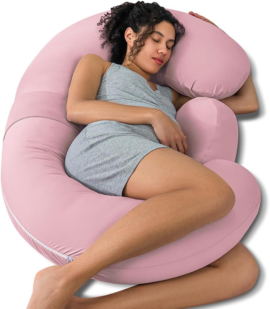 Queenrose QUEEN ROSE Cooling Pregnancy Pillows, E Shaped Maternity Pillow for Sleeping, with Extra Wedge Pillow for Belly Support, 60 Inch…