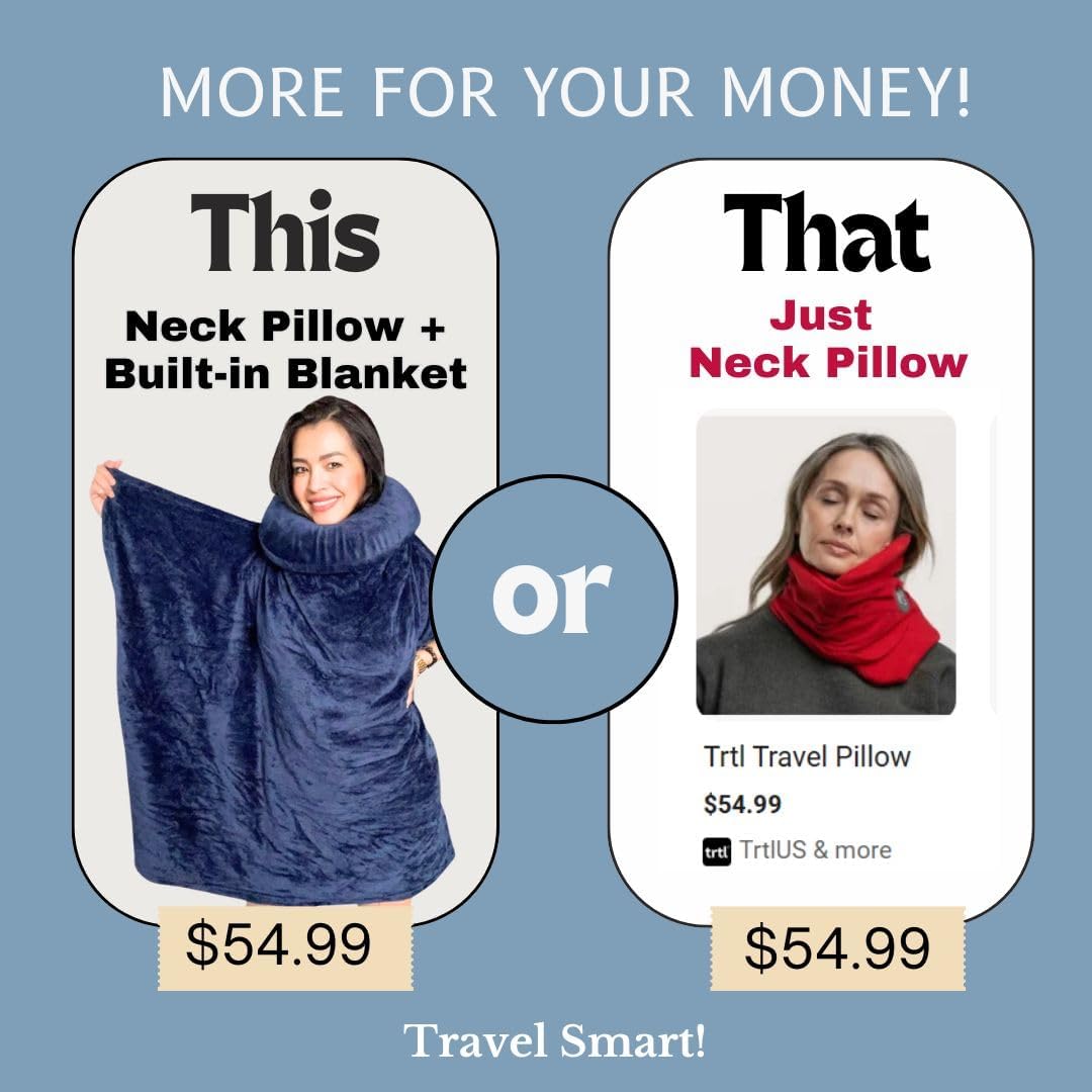 Travel Pillow with Built-In Blanket Memory Foam Neck Pillow for Airplane Travel, Flight Pillow with Blanket Portable Airplane Pillow for…