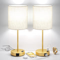 Fenmzeelighting Gold Touch Lamps for Nightstand Set of 2 - Bedside Table Lamp for Bedroom with Dual USB Ports & AC Outlet, 3-Way Dimmable L…