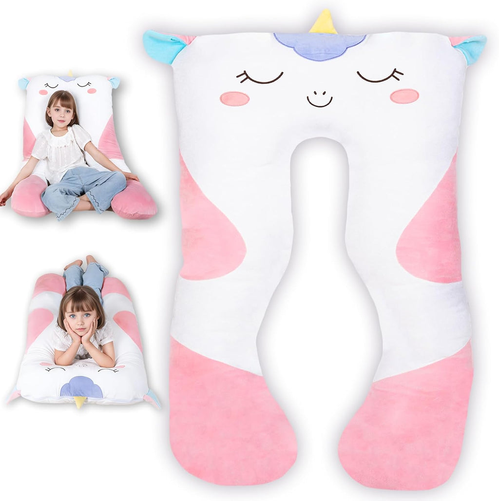 47x23 inch U Shaped Long Plush Body Pillows for Kids, Stuffed Animal Unicorn Soft Large Pillow for Sleeping, Big Cute Plushies, Washable…