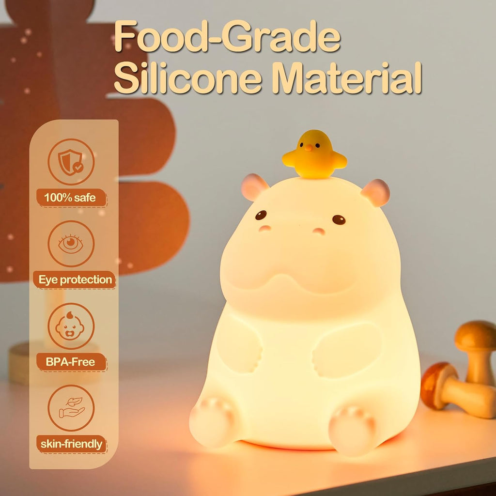 Atsuinightlight ATSUI Hippo Night Light, LED Squishy Novelty Animal Lamp, Food Grade Silicone, 2 Level Dimmable, Nursery Nightlight for Des…