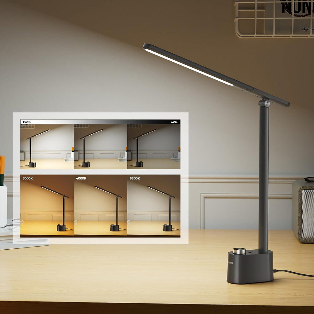 Honeywell Upgraded LED Desk Lamp - H01 Pro SunturaluxTM Foldable Desk Light with USB A+C Charging Ports, 3 Color Modes Dimmable Table Lamp…