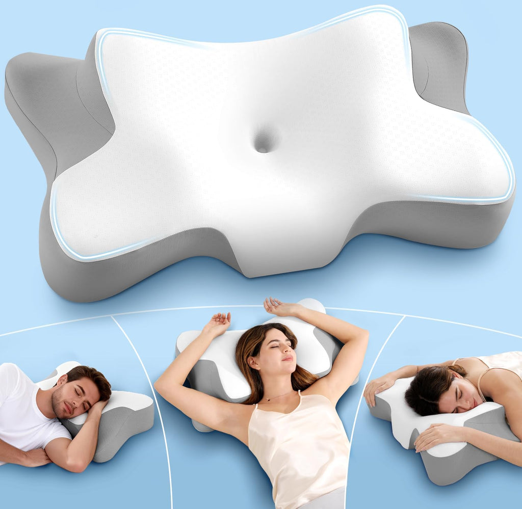 jiaao Cervical Neck Pillow for Neck, Ergonomic Memory Foam Contour Pillow for Sleeping, Cooling Butterfly Pillow for Back, Side, Stomach Sle…