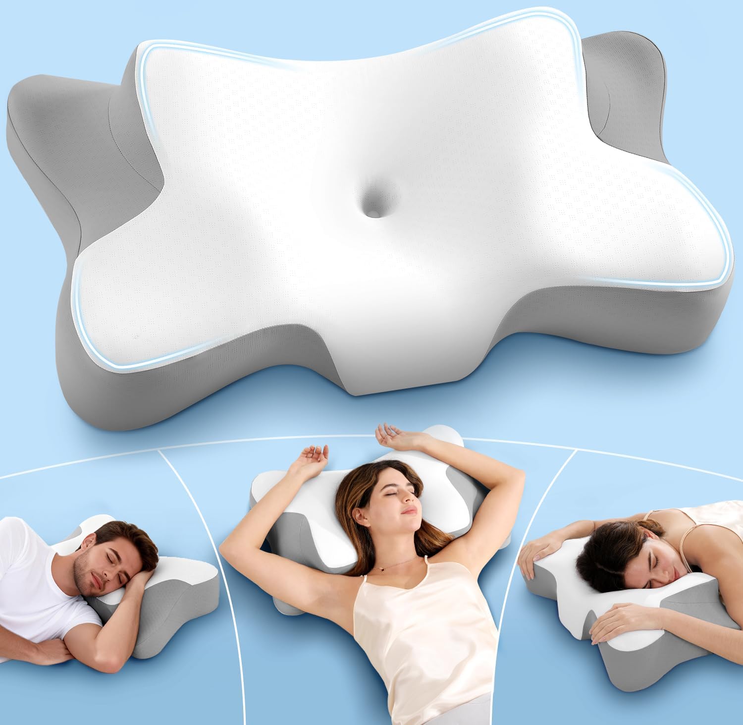 jiaao Cervical Neck Pillow for Neck, Ergonomic Memory Foam Contour Pillow for Sleeping, Cooling Butterfly Pillow for Back, Side, Stomach Sle…