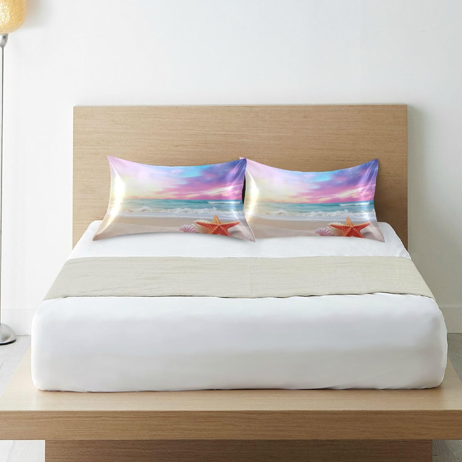 YETTASBIN Starfish Beach Satin Pillowcase, Soft Breathable Silk Pillow Case with Envelope Closure for Hair and Skin, Queen Size 30 x 20 Inch