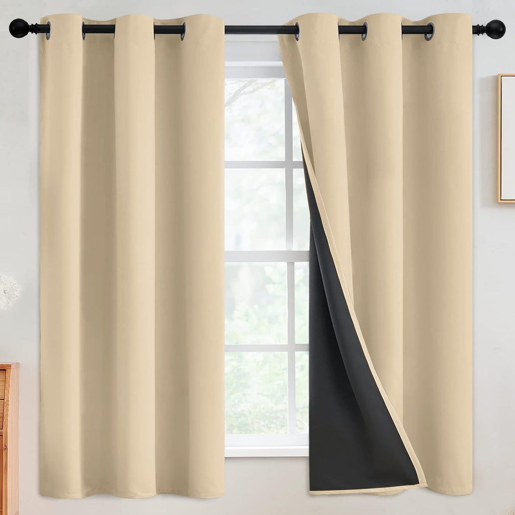 SimpleHome 100% Blackout Curtains for Bedroom, Thermal Insulated Grommet Window Drapes Room Darkening Beige Curtains for Living Room with Bl…