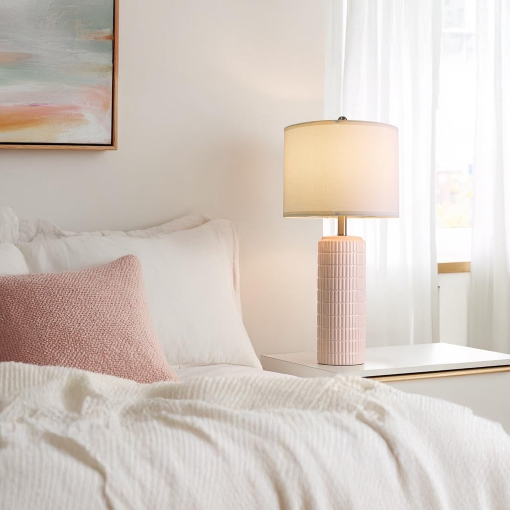 PoKat 27.5" Pink Ceramic Table Lamps for Girls Room Set of 2, Modern Bedroom Lamps, Bedside Lamps for Night Stands Living Room, Cute…