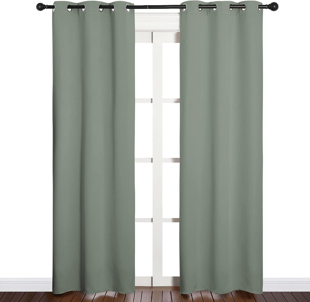 NICETOWN Window Curtain Panels, Thermal Insulated Solid Grommet Blackout Draperies/Drapes for Basement (Greyish Green, 1 Pair, 34 by…