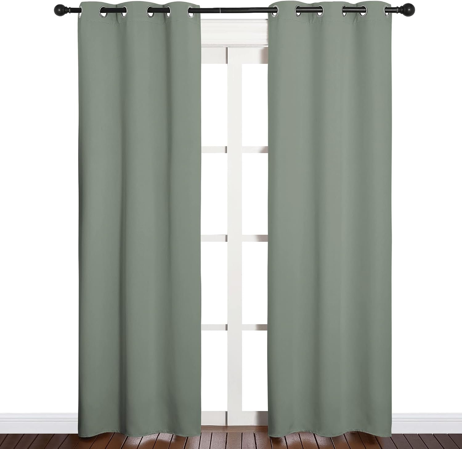 NICETOWN Window Curtain Panels, Thermal Insulated Solid Grommet Blackout Draperies/Drapes for Basement (Greyish Green, 1 Pair, 34 by…